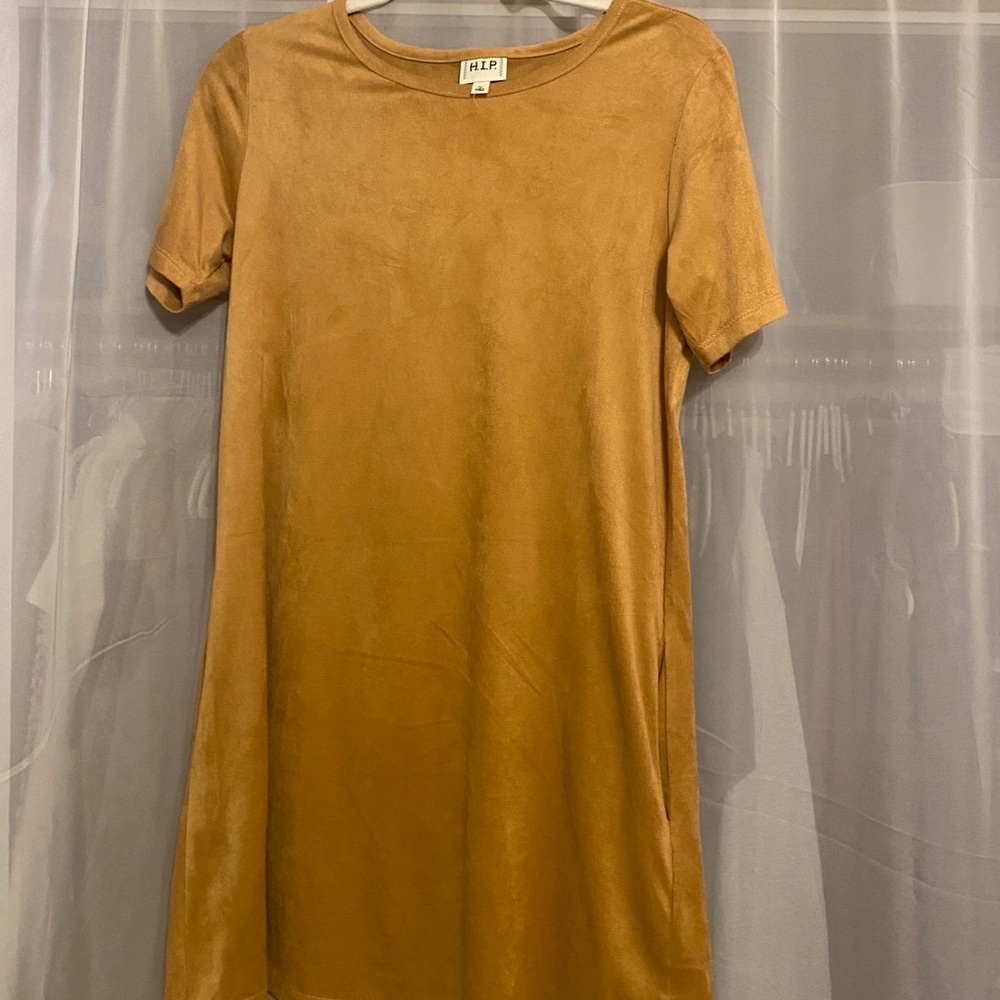 Tan suede tshirt dress